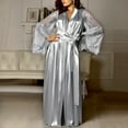 thumbnail image 1 of Asgosdo Silk Robe for Women V Neck Lace Long Sleeve Belted Full Length Satin Robe Comfy Loungewear, 1 of 5