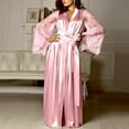 thumbnail image 1 of Asgosdo Silk Robe for Women V Neck Lace Long Sleeve Belted Full Length Satin Robe Comfy Loungewear, 1 of 5