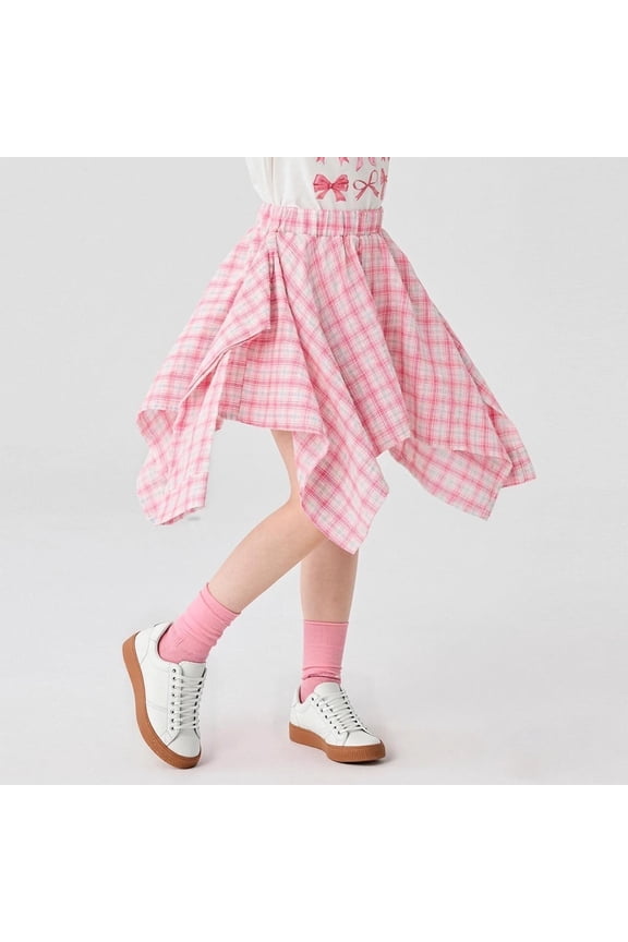 Skirts for Girls Summer Grid High Elastic Waisted Irregular Flowy Midi Skirts Size 5-14Y