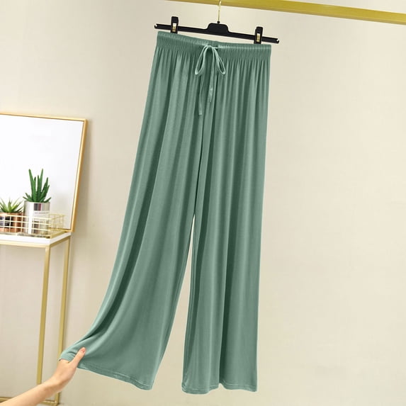 Frnrwgo Solid Color Pajama Pants for Women, Soft Loose Lounge Sleep Bottoms, Elastic Waist Comfy Casual Trousers