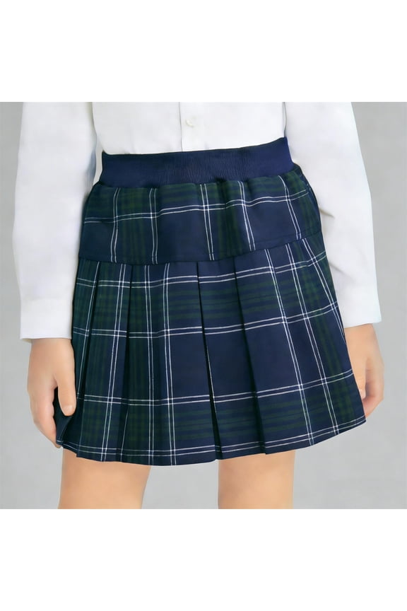 Summer Skirts for Girls Pleated Grid Elastic Waisted Flowy Soft School Mini Skirts Size 2-12Y