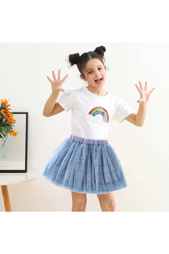 Summer Tutu Skirts for Girls Elastic Waisted Grid Casual Dancy Party Mini Mesh Skirts Size 2-14Y