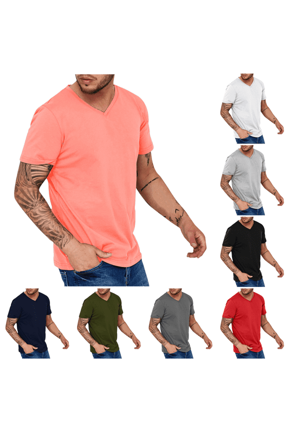 T Shirts for Man V-Neck Short Sleeve Tee Trendy Soft Solid Color Comfortable Tops for Summer