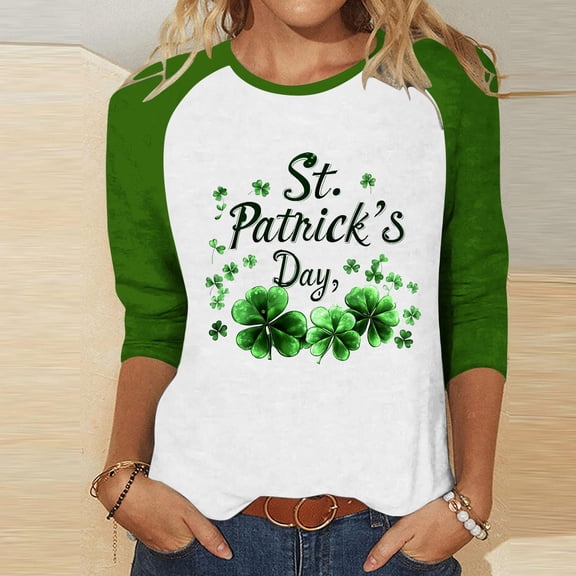 Frnrwgo Womens 3/4 Length Sleeve Tops Crew Neck Soft Graphic Slim Pullover Spring Fashionable T-shirt