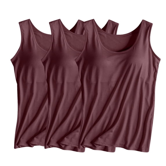 Frnrwgo Womens 3-Pack Tank Tops with Built-in Bra, Solid Color Yoga Sleepwear Vest, Casual Comfort Pullover Camisole