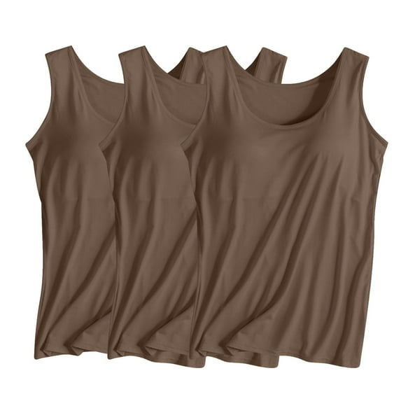 Frnrwgo Womens 3-Pack Tank Tops with Built-in Bra, Solid Color Yoga Sleepwear Vest, Casual Comfort Pullover Camisole