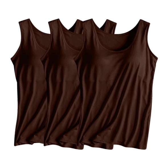 Frnrwgo Womens 3-Pack Tank Tops with Built-in Bra, Solid Color Yoga Sleepwear Vest, Casual Comfort Pullover Camisole