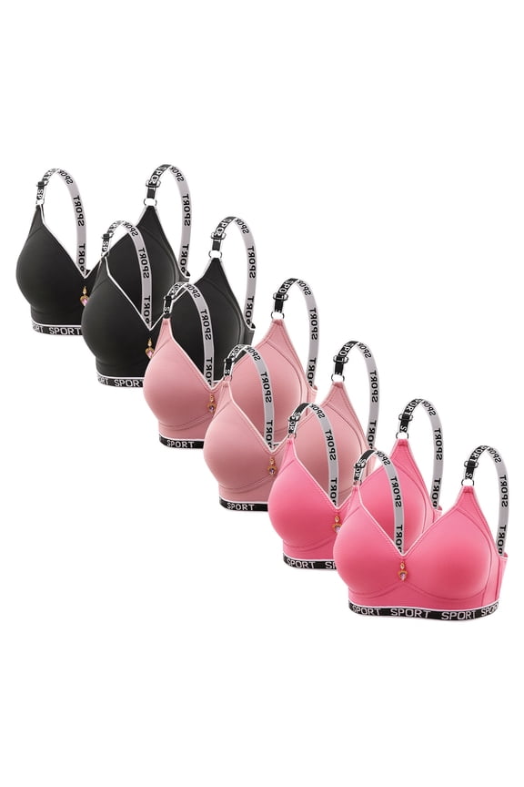 Womens Bras Bandeau Soft Cup Letter Print No Wire Comfy 6PC Bras
