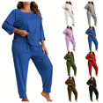 thumbnail image 1 of LIBRCLO Womens Pajama Sets Plus Size Fashion 3/4 Sleeve Lounge Wear Casual Solid Color Pants Sleepwear, 1 of 6