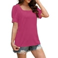 thumbnail image 1 of Frnrwgo Womens Short Sleeve Tops with Button, Fashion Square Neck Shirts, Casual Solid Color Blouse for Summer, 1 of 5
