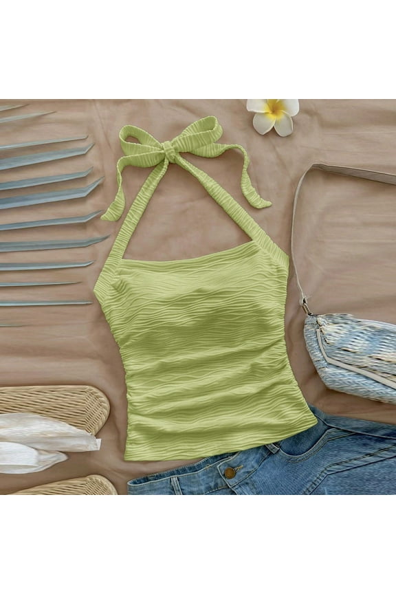 Womens Tank Tops, Solid Color Summer Halter Cami, Tie Neck Casual Summer Top