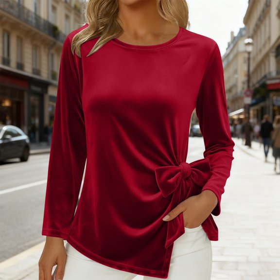 Frnrwgo Womens Tops Long Sleeve Cozy Solid Color Pullover Long Sleeved Fashion Round Neck Fit T-Shirt for Spring