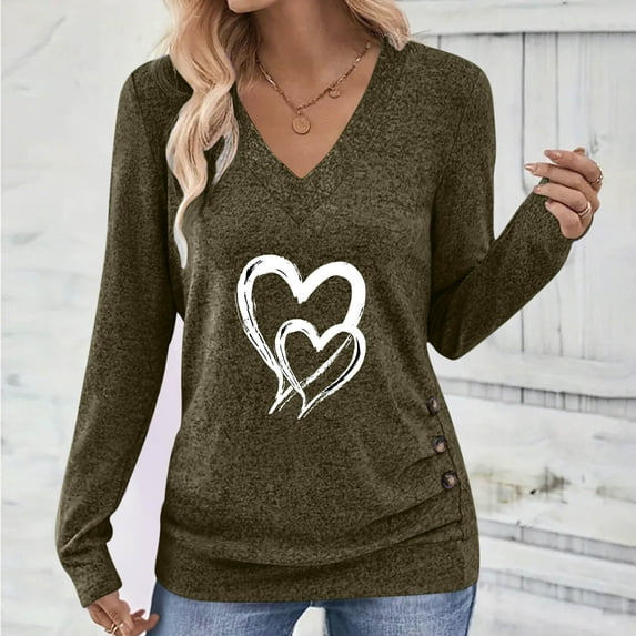 Frnrwgo Womens Tops Long Sleeve Shirts Graphic Slim Spring Pullover Stylish V-Neck Soft T-shirt