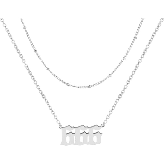 Frodete Angel Number Necklace For Women, Silver Plated Dainty Layered Choker Necklace Satellite Bead Chokers 111 222 333 444 555 666 777 888 999 Chain Numerology Jewelry