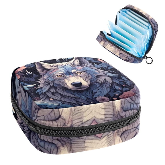 Froest Wolf Aesthetic Pattern Sanitary Napkin Storage Bag, Zipper Menstrual Cup Pouch Feminine Menstruation First Period Pads Holder for Girls Women Ladies