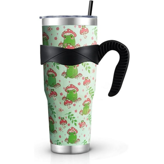 Frog 40 oz Tumbler with Handle Lid and Straw,Frog Gifts for Women,Cute Green Kawaii Frog Mushroom Kawaii Frog Stuff/Decor/Accessories/Things
