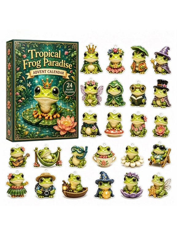 Frog Advent Calendar 2026, 24 Days Tropical Rainforest Acrylic Ornaments Amphibian Countdown, Jungle Wildlife Hanging Decor Tree Home, Unique Gift