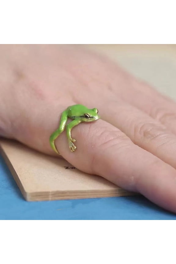 Frog Alloy Enamel Cuff Rings Golden Yellow Green Inner Diameter: 16~19mm Alloy