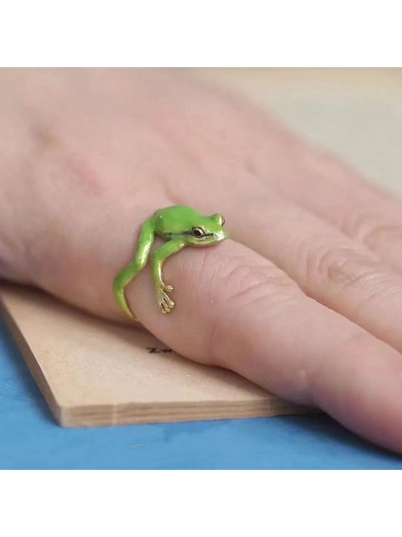 Frog Alloy Enamel Cuff Rings Golden Yellow Green Inner Diameter: 16~19mm Alloy
