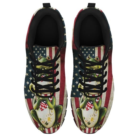 Frog American Flag Running Shoes Sneakers Mesh Black Size 8.5