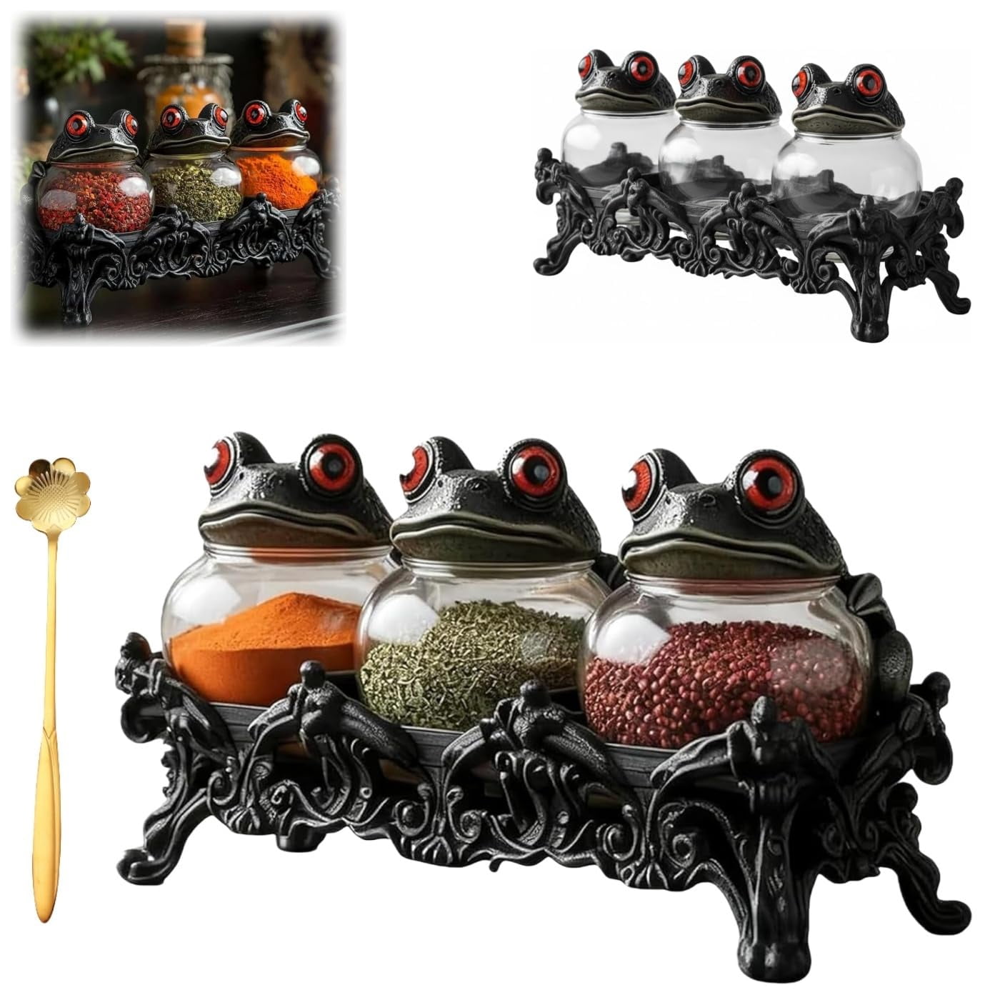 Frog Apothecary Spice Jars,Handcrafted Vintage Glass Storage Jars with ...