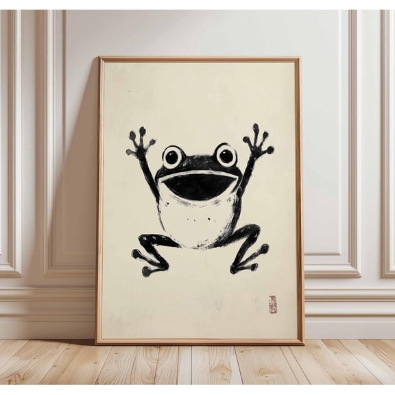 Frog Art Black White Animal Illustration Modern Nature Minimal Decor Unframed Paper Print