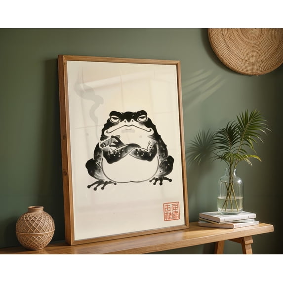 Frog Art Print Japanese Sumi Ink Poster Hoji Inspired Zen Humour Wall ...