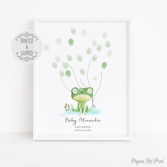 Frog Baby Shower Fingerprint Tree Wall Art Print With Froggy Friend Decor
