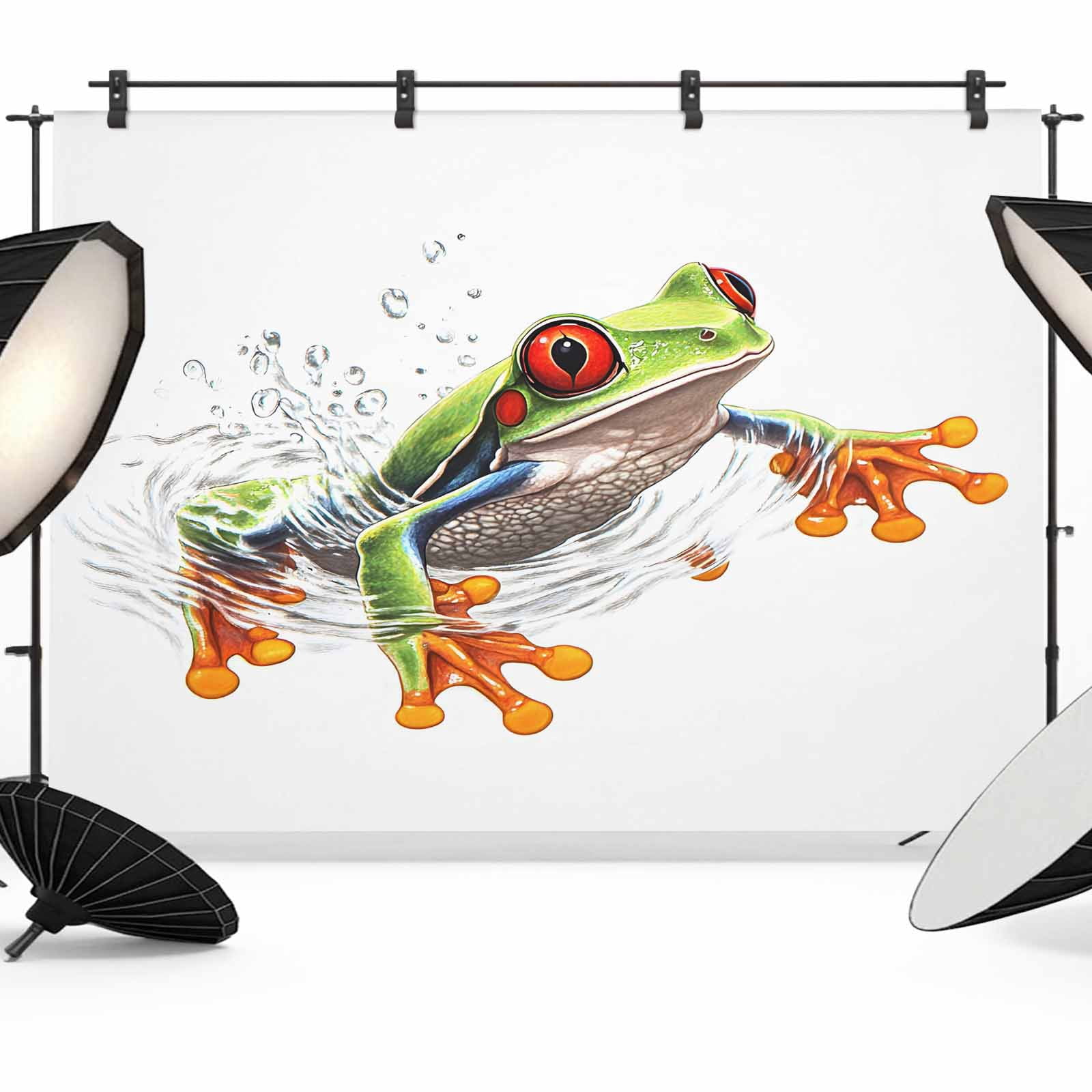 Frog Backdrop for Photography, Watercolor Frog Water Surface Hand-painted Photo Backdrop Portrait Background Party Banner Photo Backgrounds for Studio Booth Props, 7x5ft