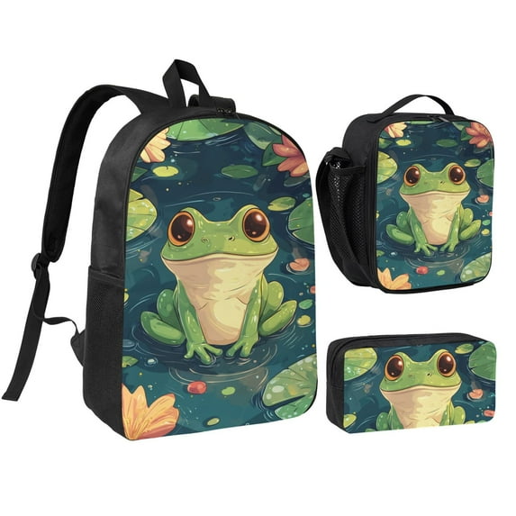 Frog Backpack 17 Inch Set with Lunch Bag and CaseDurableTravel Bag Combo for Work Commuting Daily Use