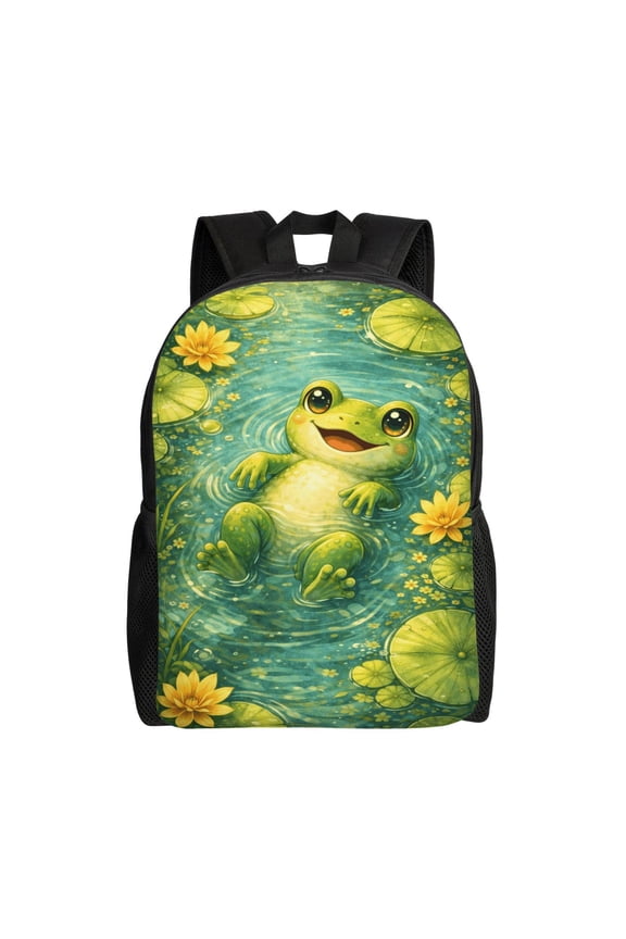 Frog Backpack Full Front Print Travel Laptop Bag for Men and Women