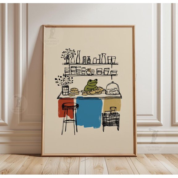 Frog Bakery Counter Poster, Minimal Kitchen Wall Art