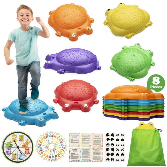 Frog Balance Stepping Stones for Kids | 8-Piece Indoor/Outdoor Obstacle Course Toys | Non-Slip Sensory Play for Ages 3-8 | High-Weight Capacity (265 lbs) | Gift for Boys & Girls