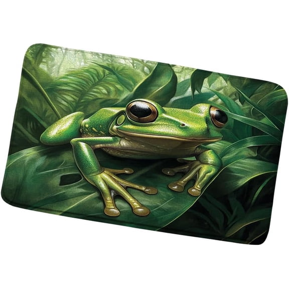 Frog Bath Mat Tropical Forest Green Leaves Non Slip Bathroom Rug Bedroom Kitchen Toilet Floor Doormat 16x24 Inch