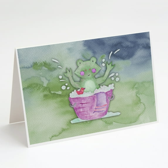 Frog Bathing Watercolor Greeting Cards and Envelopes Pack of 8