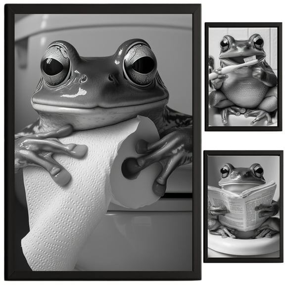 TheNameStore Frog Bathroom Decor Set, Whimsical Nature Wall Art, Farmhouse Photo Picture, 3 Pack, 8.5 x 11