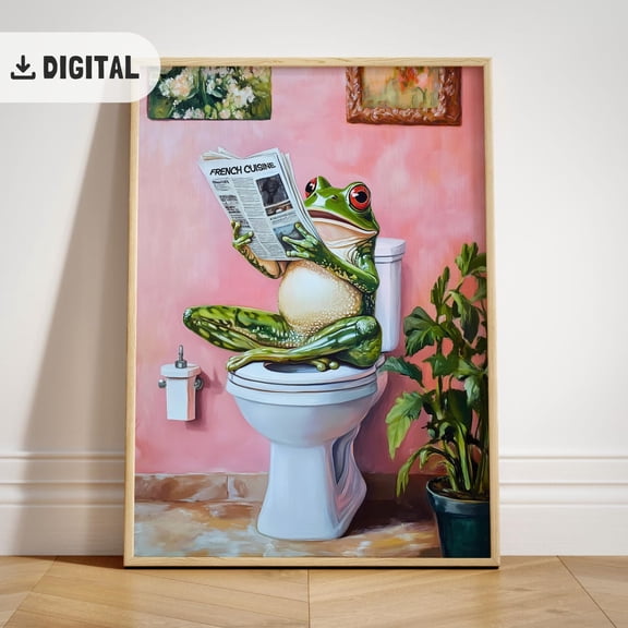 Frog Bathroom Poster, Toad Wall Art, Maximalist Restroom Decoration, Wc Decor, Unframed Poster Size 16x24