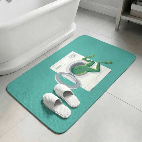Frog Bathroom Rugs Non Slip Washable Bath Mat Absorbent Low Pile Front Door Mat Teal Laundry Room Washing Machine Indoor Doormat for Kitchen Entryway Shower Decor Accessories 15.7"x23.6"