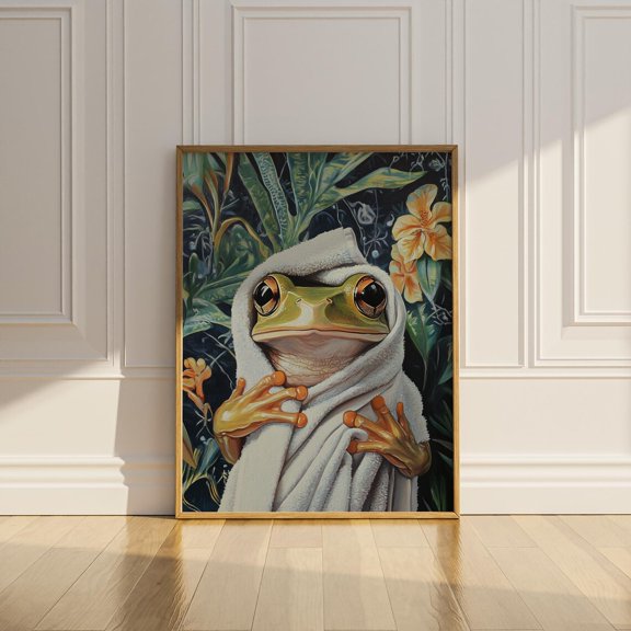Frog Bathroom Wall Art Print, Jungle Restroom Decor