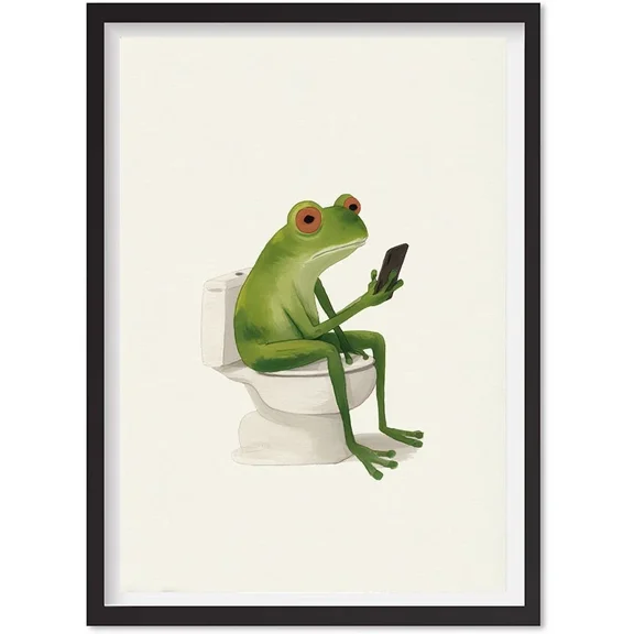 Frog Bathroom Wall Art: Retro Quirky Frog On Toilet, Playful Vintage Bathroom, Matte Canvas Stretched, Posters for Room Bedroom Living Room Bathroom Wall Decor, Posters & Art Prints, Gift.