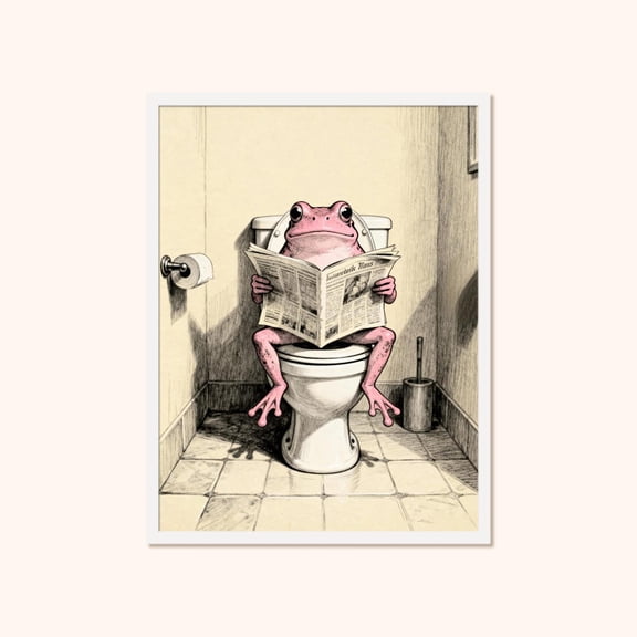 Frog Bathroom Wall Art, Retro Tet Unframed Paper Print