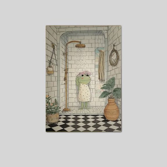 Frog Bathroom Wall Art – Shower Illustration, Whimsical Amphibian Decor, Humorous Frog Print, Bedroom/Bathroom Decor Poster Size 24''x36'' GoldenGate JSC