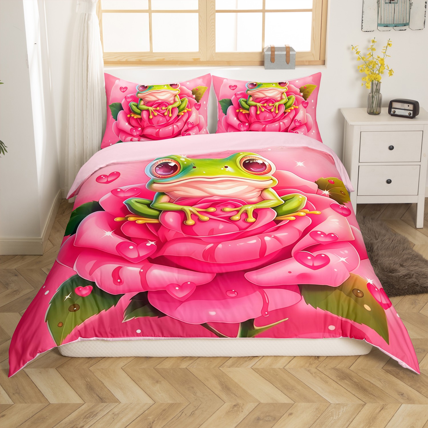 Frog Bedding Sets Twin Size Cute Cartoon Animal Frog Duvet Cover Red ...