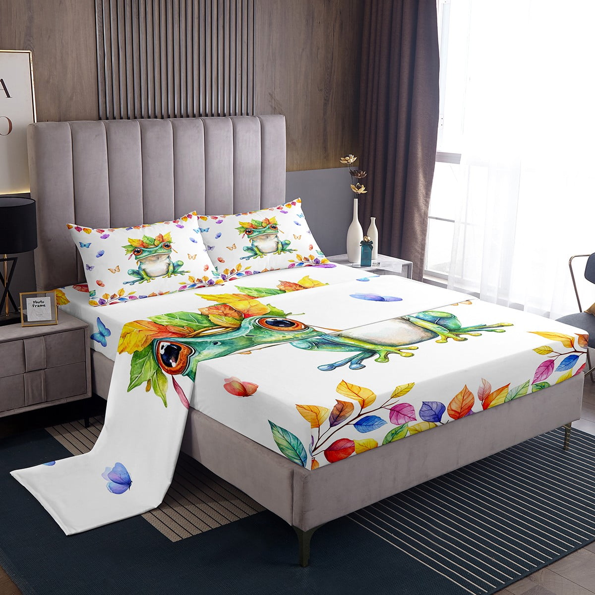 Frog Bedding Twin Size Watercolor Animals Bed Sheets Set, Woodland ...