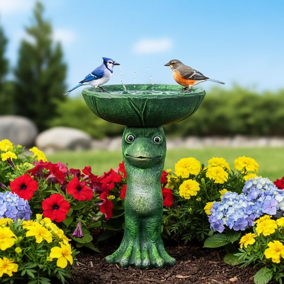 Frog Bird Bath for Outdoors - 25 Tall Garden Birdbath with Lotus Leaf Bowl, Cute Frog Statue Pedestal Decorative Outdoor Bird Bath Feeder for Patio Yard Lawn Backyard Decor