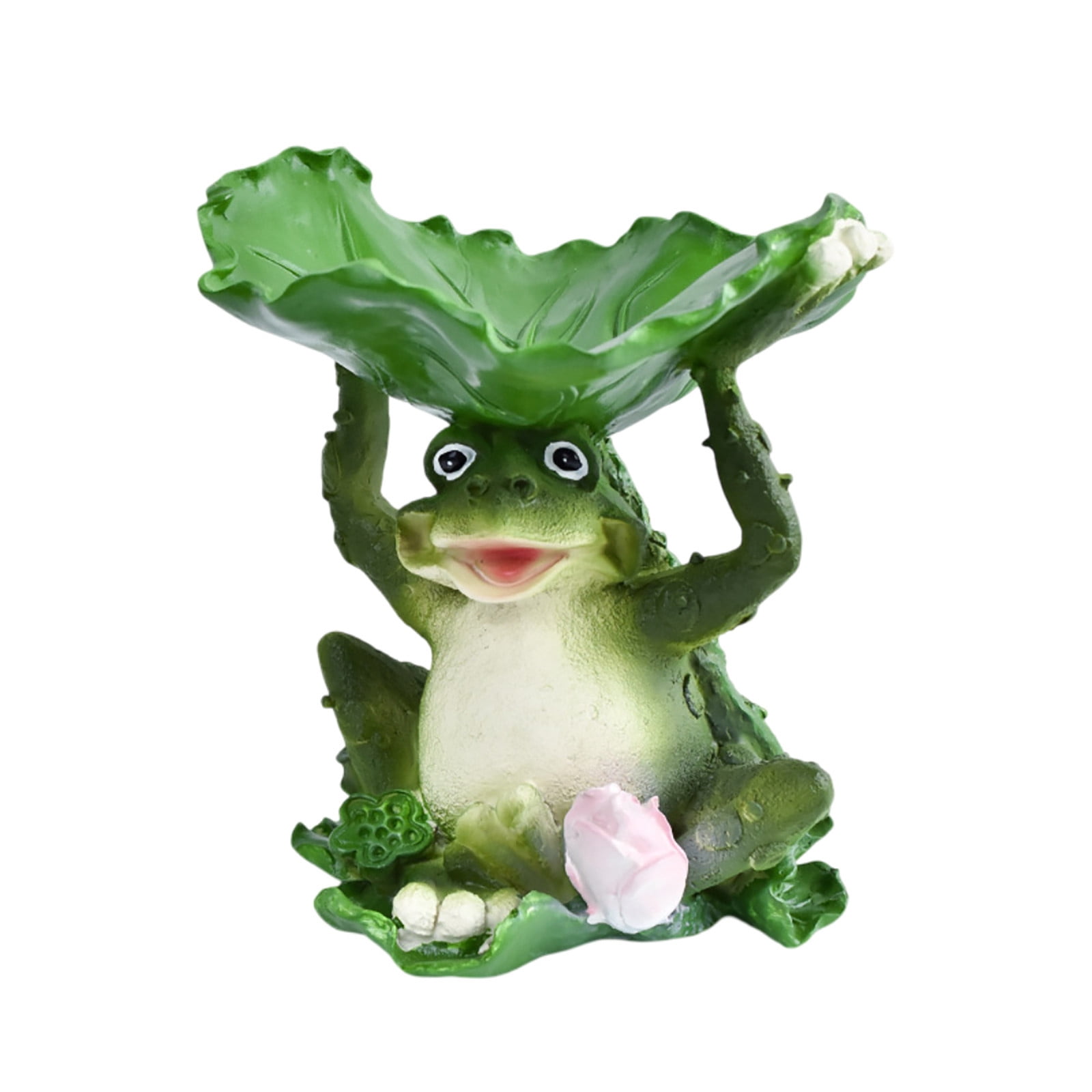 Bird Feeder Statue,6.4" Resin Decorative Sculpture with Lotus Leaf, Weatherproof Outdoor Garden Bird Feeder, Yard Lawn Ornament