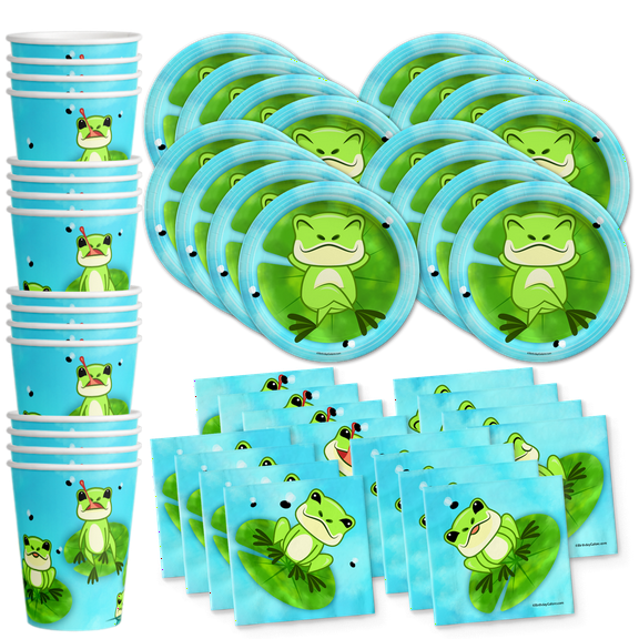 Frog Birthday Party Supplies Set Plates Napkins Cups Tableware Kit for 16
