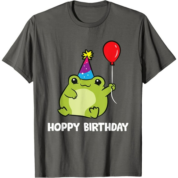 Frog Birthday Present Happy Birthday Cute Frog Unisex T-Shirt for Men Women Kids Toddler,Charcoal Color,Size XL