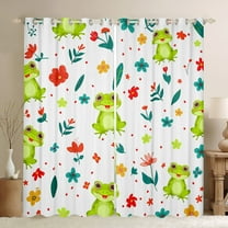 Frog Blackout Curtains 38"Wx45"LCurtains & Drapes Animal Curtains,Cute Flower Animal Window Curtains Botanical Flower Pattern 3D Window Treatments(30%-50% Black Out)