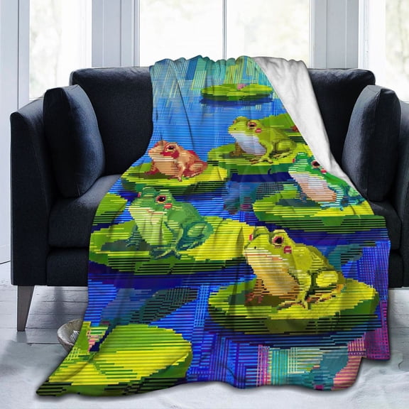 Frog Blanket Artistic 3D Block Nature Design, Decorative Cozy Flannel Throw For Sofa, Vibrant Nature Inspired Home Decor 50x40